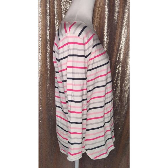 Talbots 3/4 Sleeve Multicolor Nautical Stripes Ball Trim T-shirt Medium - Picture 8 of 9